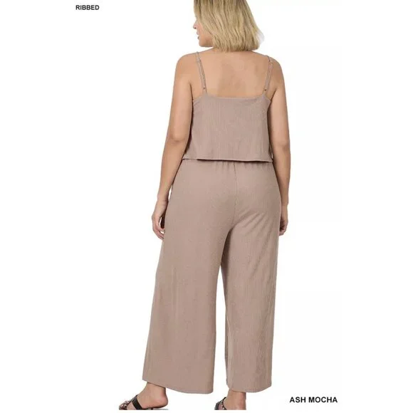 Zenana Mocha Spaghetti Strap Tank Top Wide Leg Jumpsuit Plus Size 2X - Picture 3 of 3